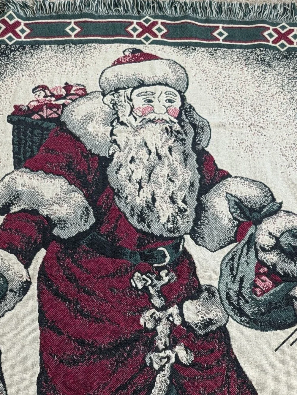 Vintage Festive Santa Holiday Throw Blanket - Red & Green 47
